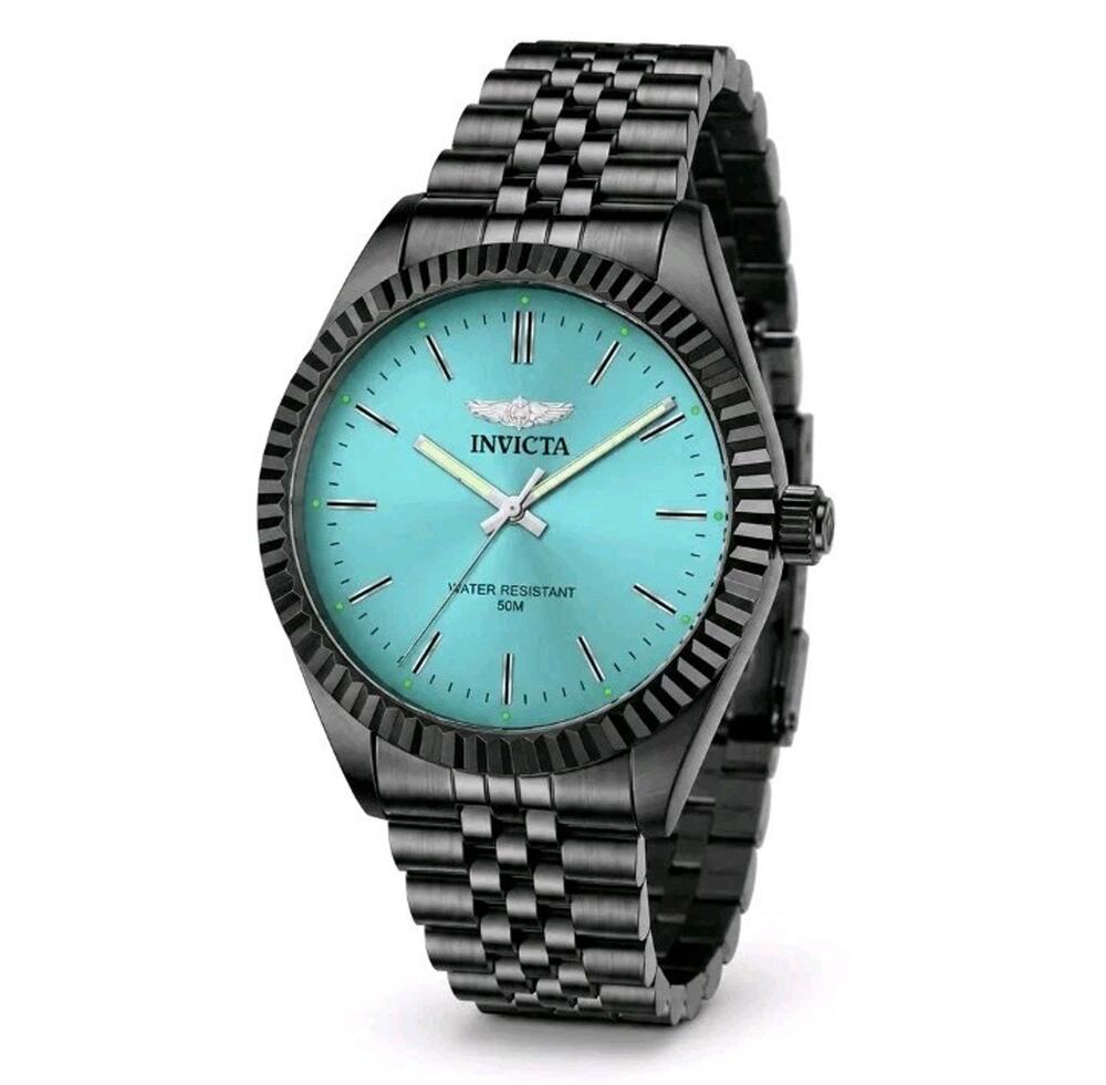 Invicta Specialty Serrate 79020 Men's 40mm Black Steel Aqua Blue Dial Watch NEW